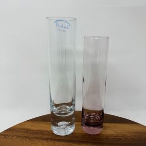 Badash Crystal Poland Handmade Bud Vase Set Clear and Pink Glass Cylinder